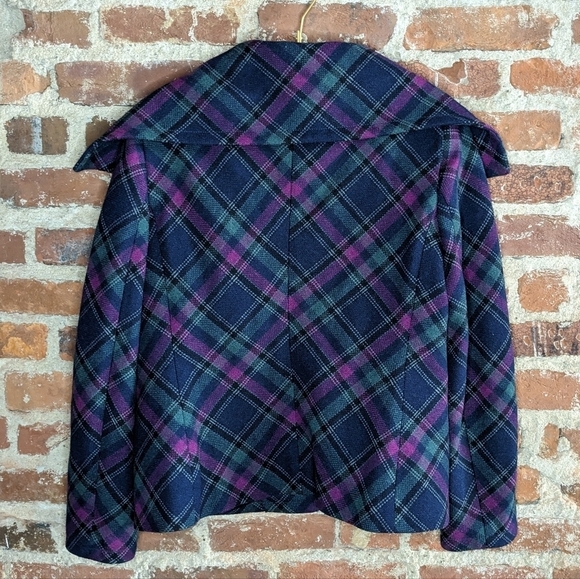 Talbots Size 10 Magenta, Green, & Blue Plaid Wool Blend Blazer Jacket - Picture 6 of 9